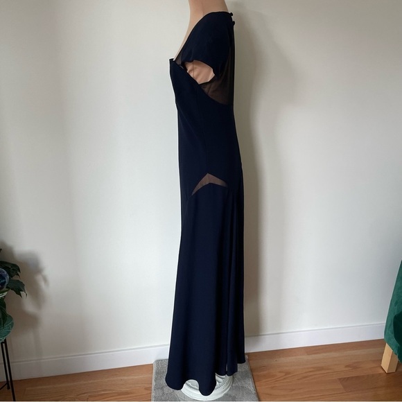 Jackie Rogers Vintage 1990s Navy Blue Sheer Panel Multi Slit Silk Gown EUC Sz 8 - Picture 2 of 11